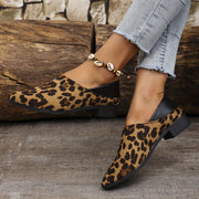 Leopard Print Women's Flats Slip-On Shoes Rubber Sole All-Season