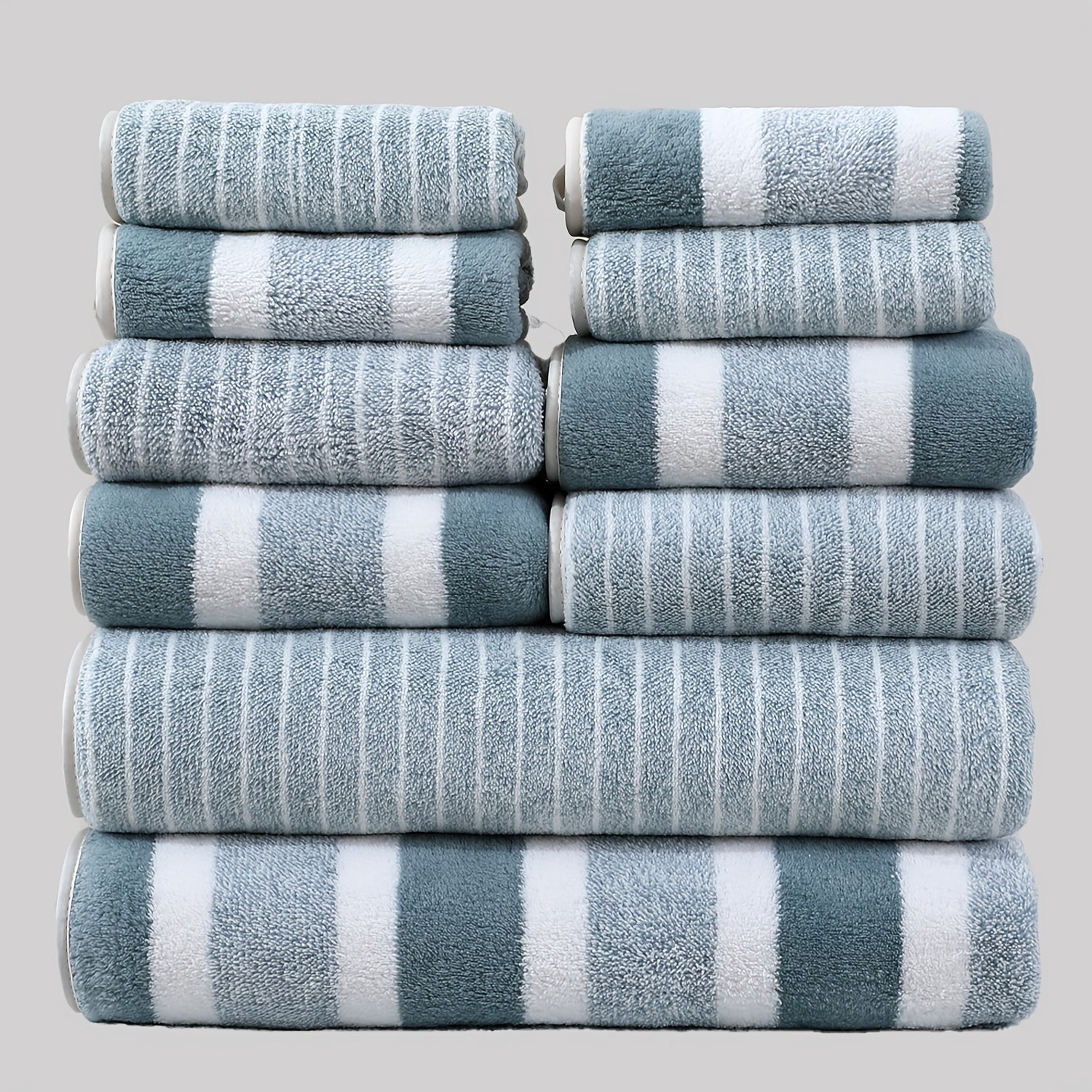 10-Piece Cotton Towel Set Includes Bath Hand Washcloths Absorbent and Soft