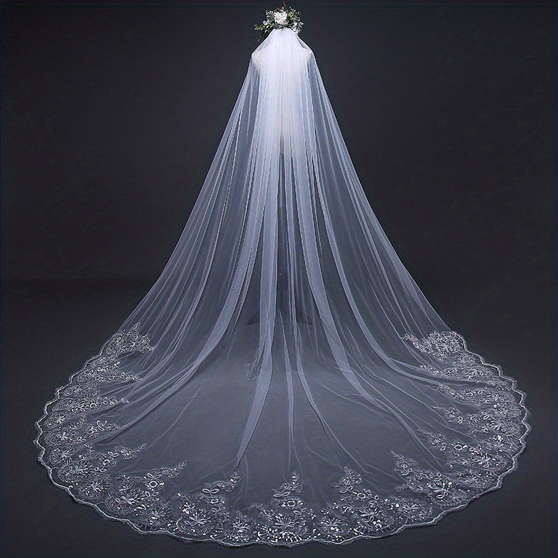 Long Lace Edge Bridal Veil Cathedral Style for Weddings