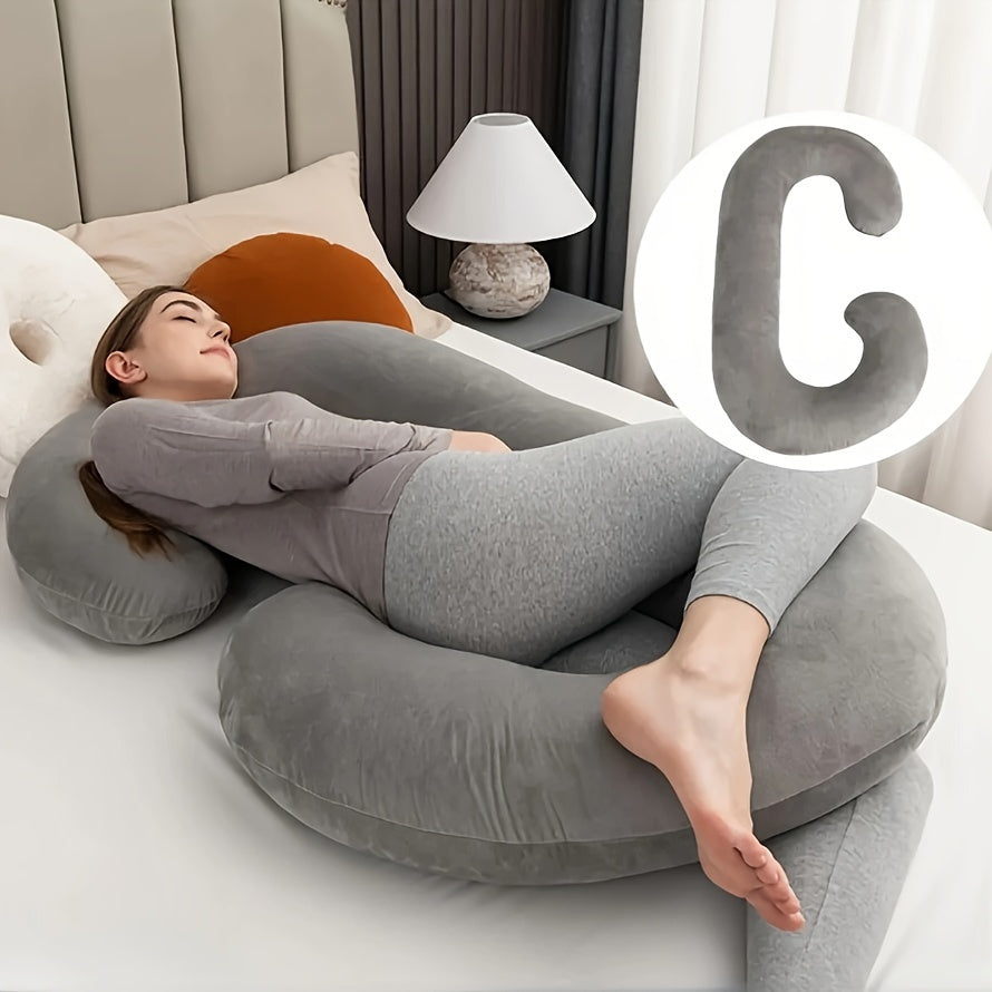 C-Shaped Maternity Pillow with Cooling Crystal Velvet Cover Full Body Support