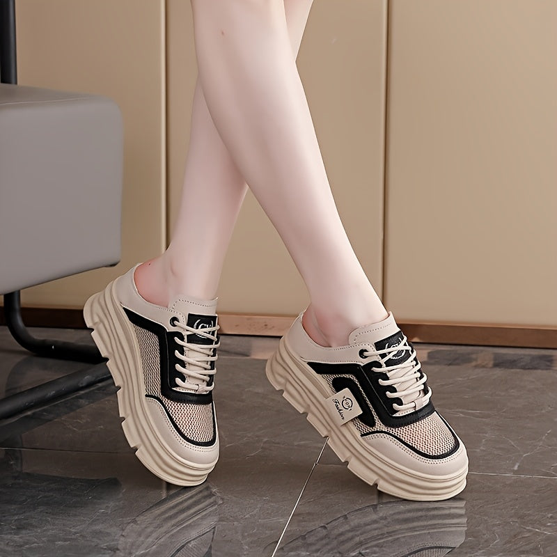 Women's Breathable Mesh Running Shoes Casual Sneakers Beige Low-Top