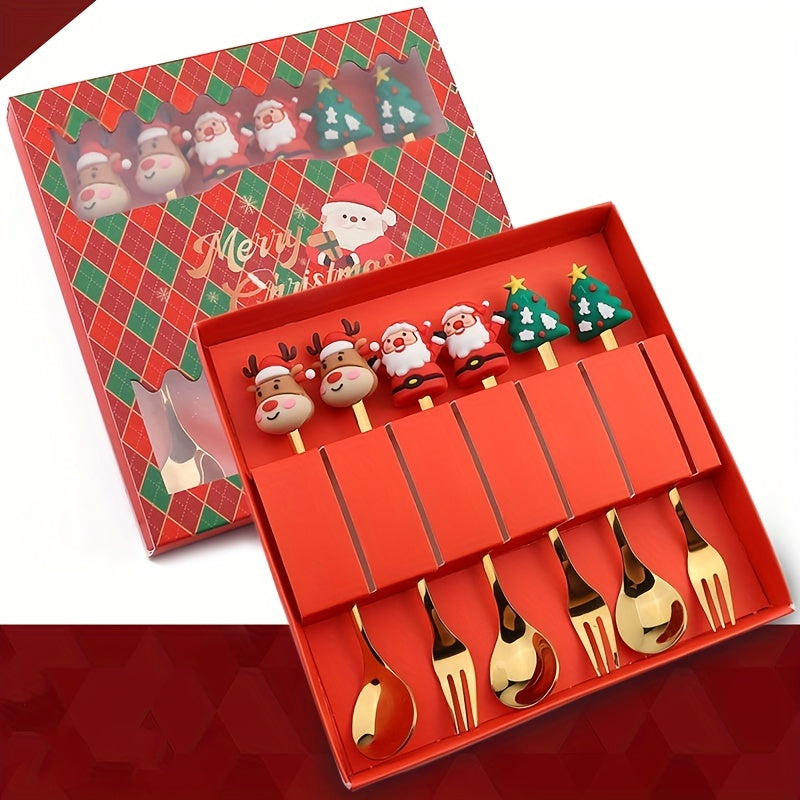 Christmas Themed Stainless Steel Cutlery Set 4 or 6 Pieces Gift Box for Desserts and Coffee