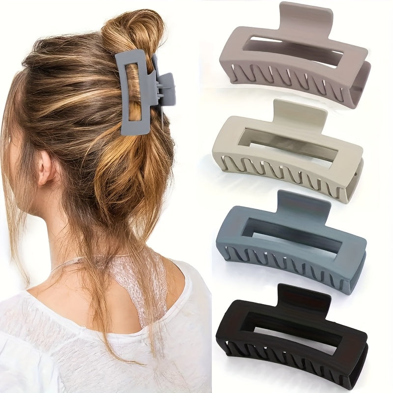 Set of 4 Large Square Hair Claw Clips for Women and Girls Solid Color Hollow Design
