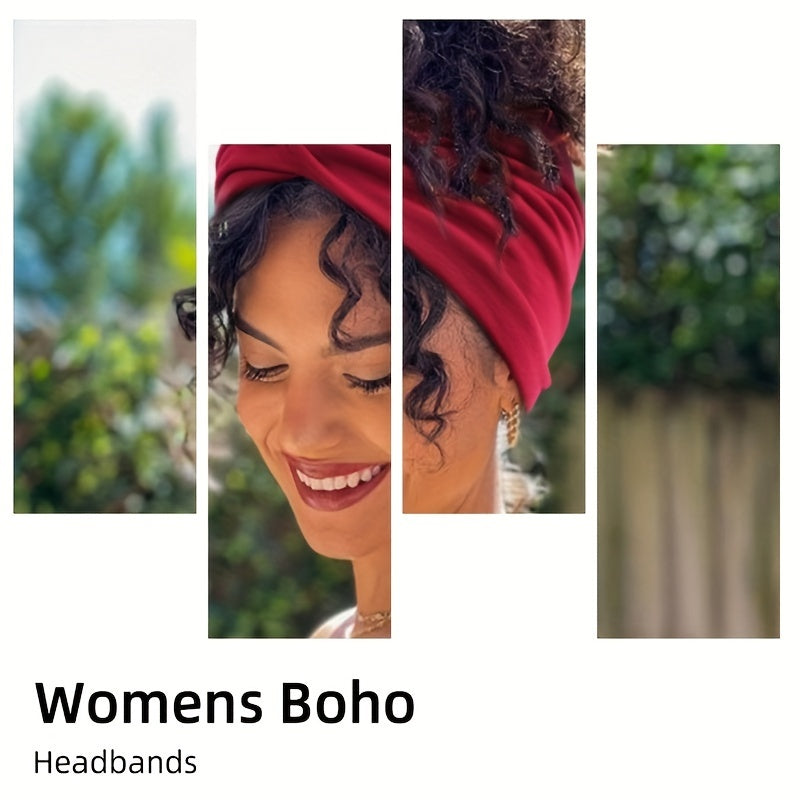 Set of 10 Boho Women Headbands African Inspired Wide Knotted Turban Style Stretchy Hairbands for Yoga Running