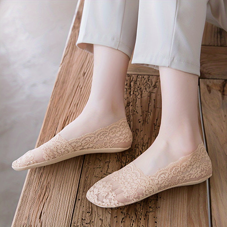 Women's Floral Lace Low Cut Ankle Socks Pack of 5 Lightweight Cotton Blend