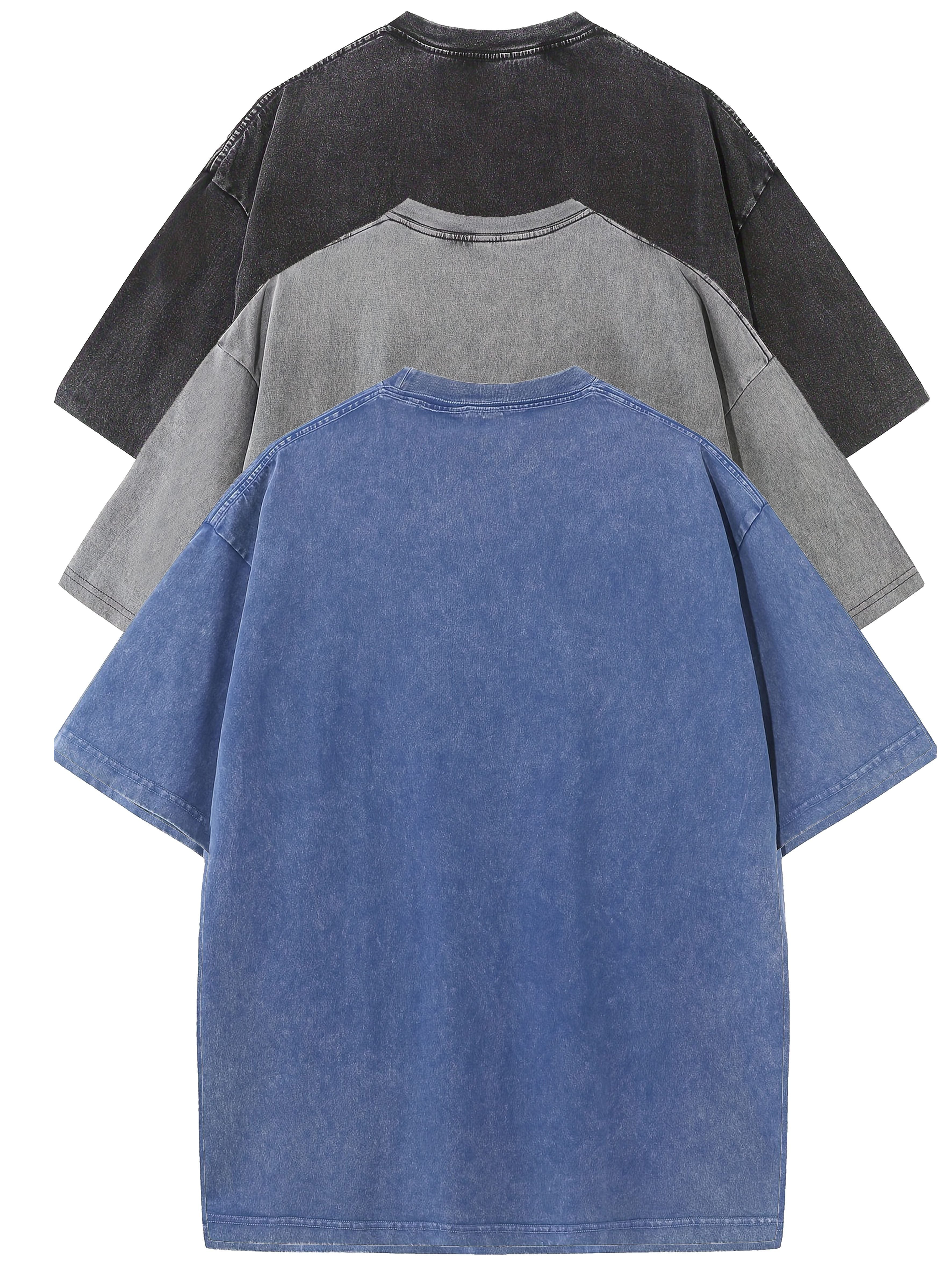 Set de 3 camisetas de algodón para hombre, manga corta, cuello redondo, casuales, verano, al aire libre