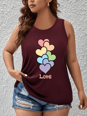 Plus Size Women's Tank Top with Heart Graphic Sleeveless Activewear Navy Blue