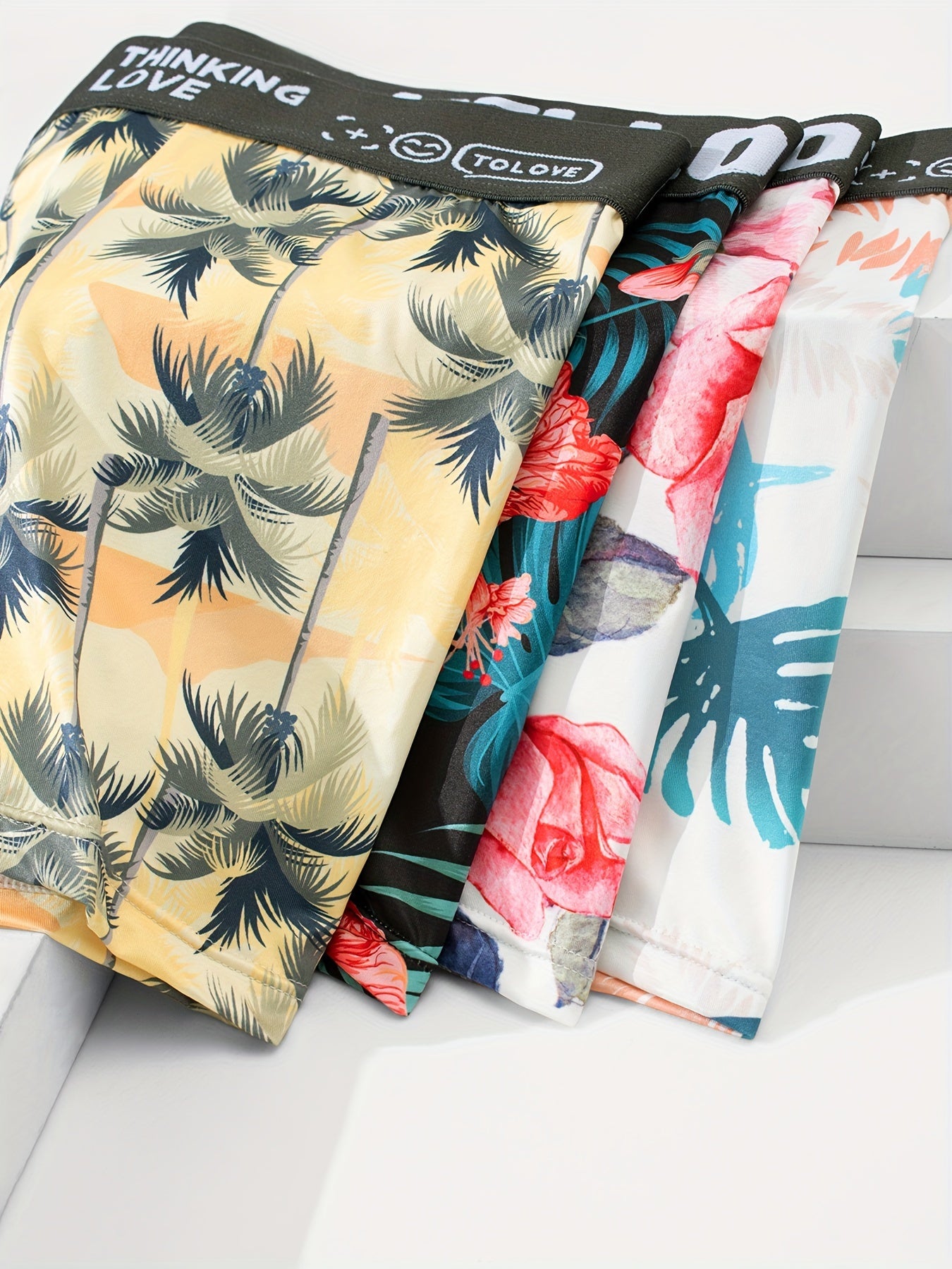 Men's Boxer Briefs 7-Pack Floral Print High Stretch Breathable Polyester Elastane