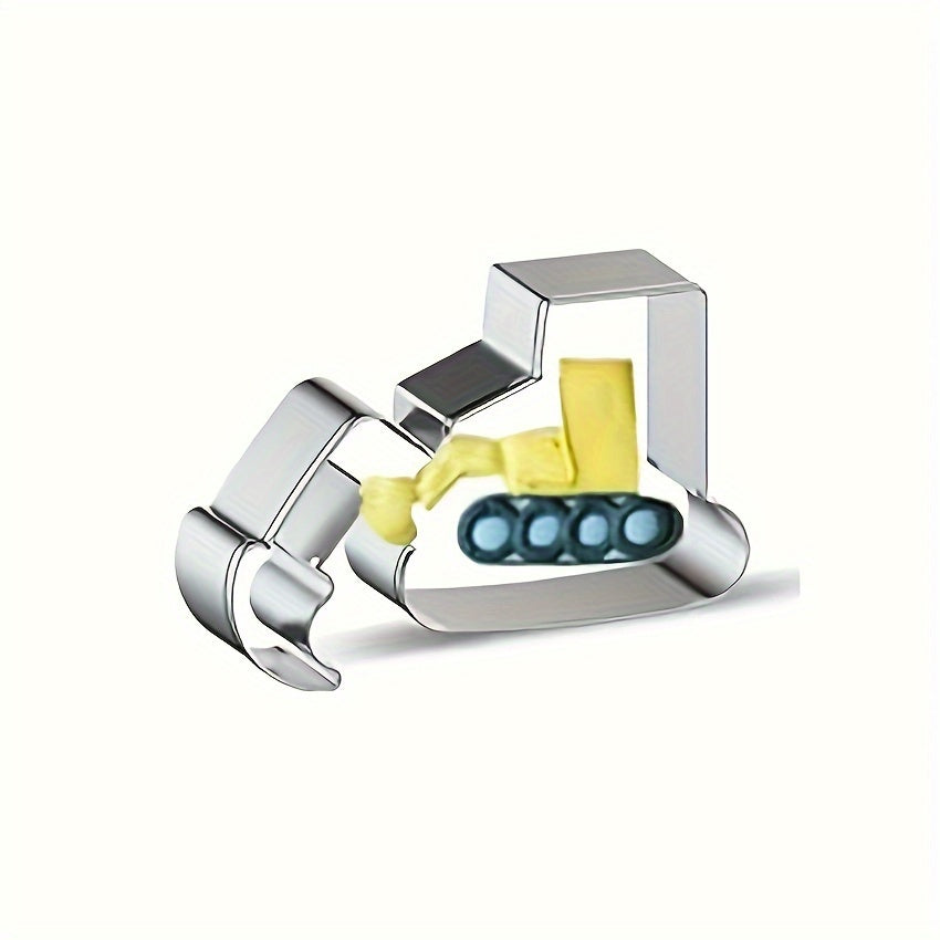 Stainless Steel Excavator Cookie Cutter Set with Yellow Plunger for Baking