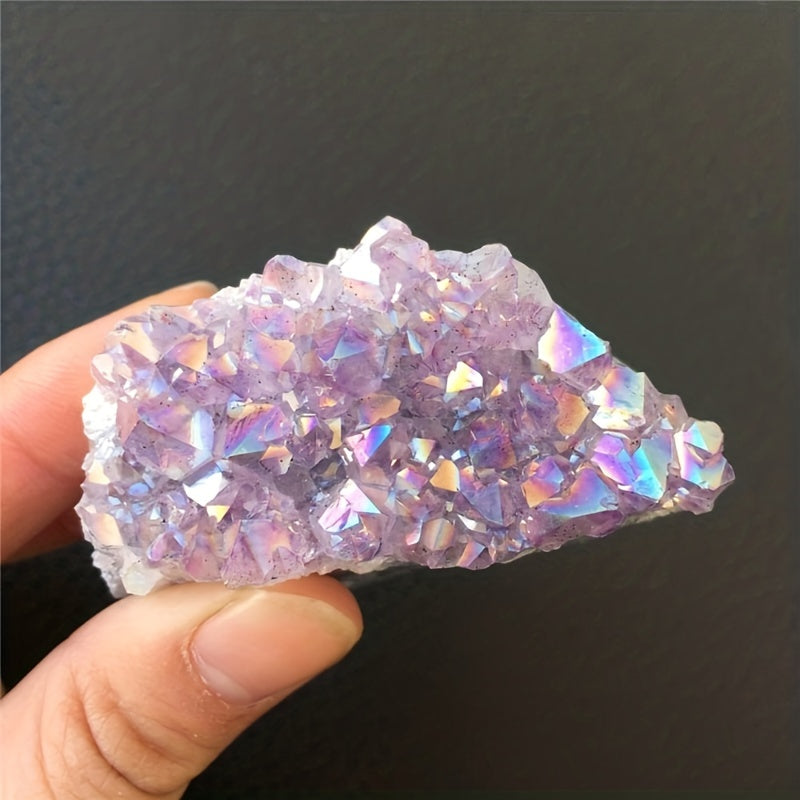 Natural Aura Amethyst Cluster with Titanium Bonding and Reiki Energy for Calming