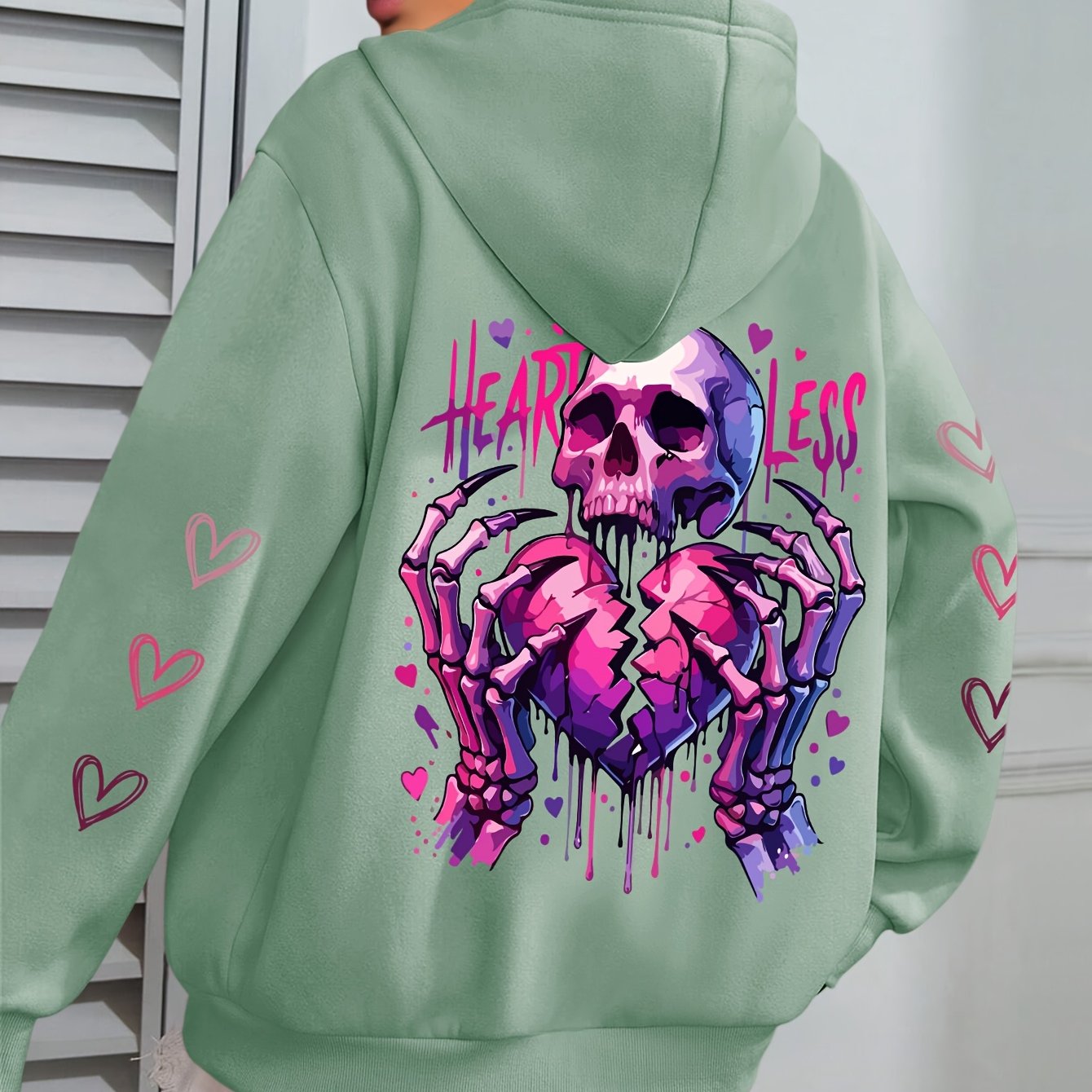Plus Size Women's Heart Love Print Hoodie Long Sleeve Pullover