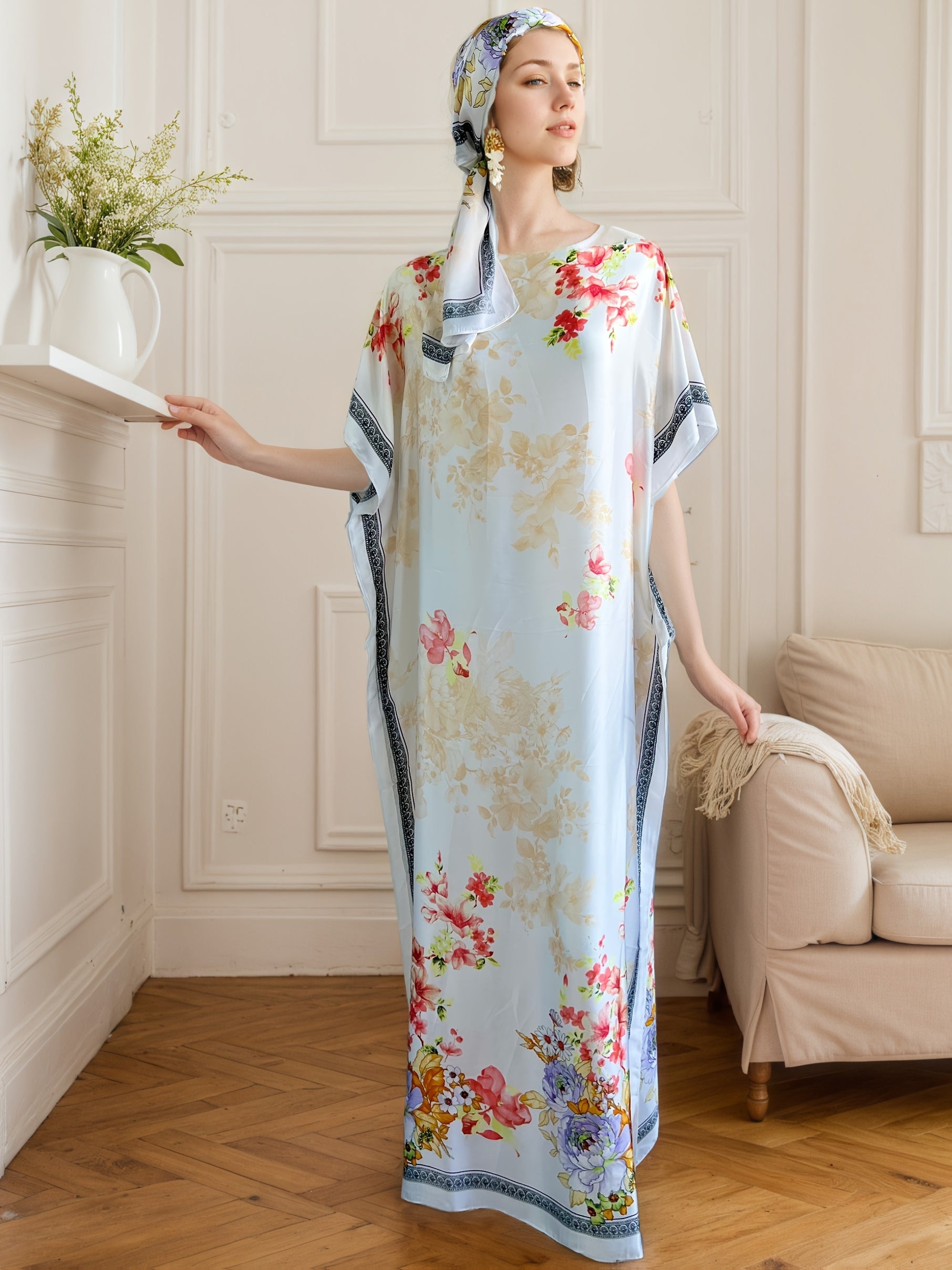 Платье женское большого размера с цветочным принтом и длинными рукавами батал для всех сезонов, повседневное