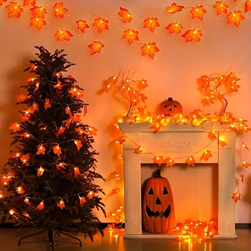 Autumn Maple Leaf String Lights Battery-Operated LED Fall Foliage Decor for Halloween Thanksgiving
