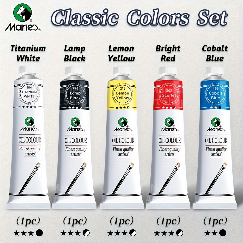 Oil Paint Set 5 Pieces 1.7 Fl Oz Vibrant Colors Professional Quality