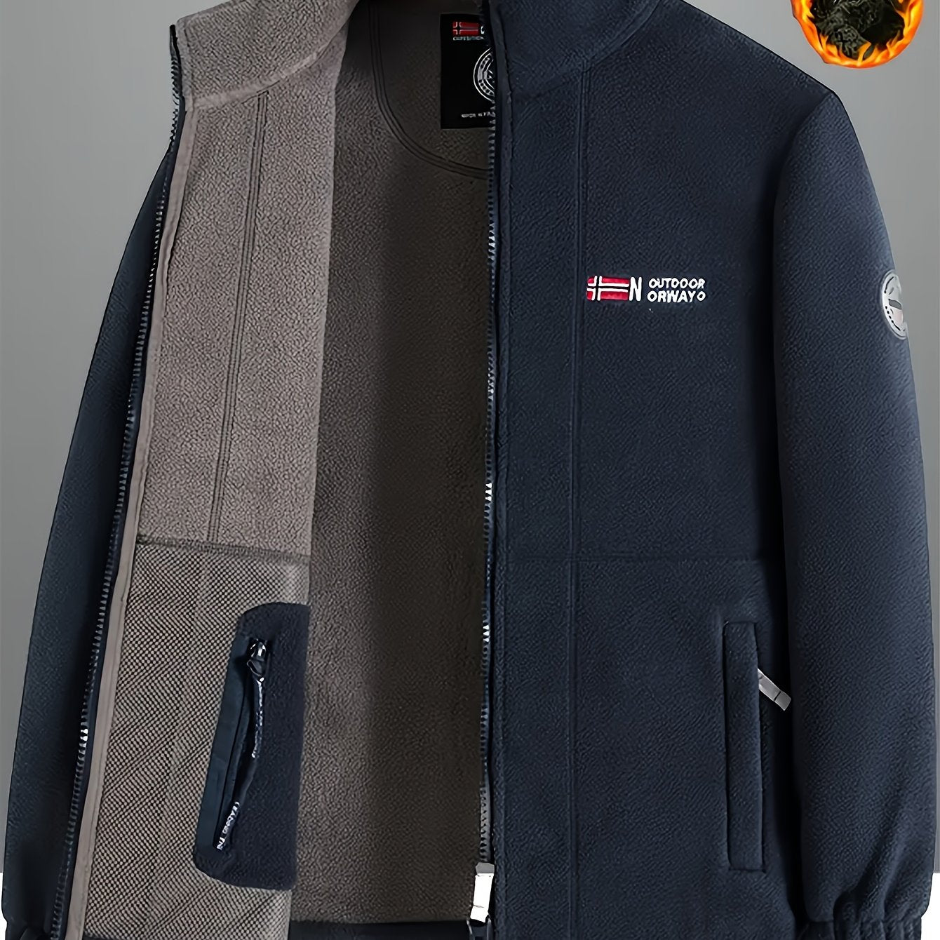 Erkaklar uchun qishki fleys jakketi, turli faoliyatlar uchun ideal, turli cho'ntaklar bilan. Qalin, shamol o'tkazmaydigan va iliq. Polyester fleysdan tayyorlangan.