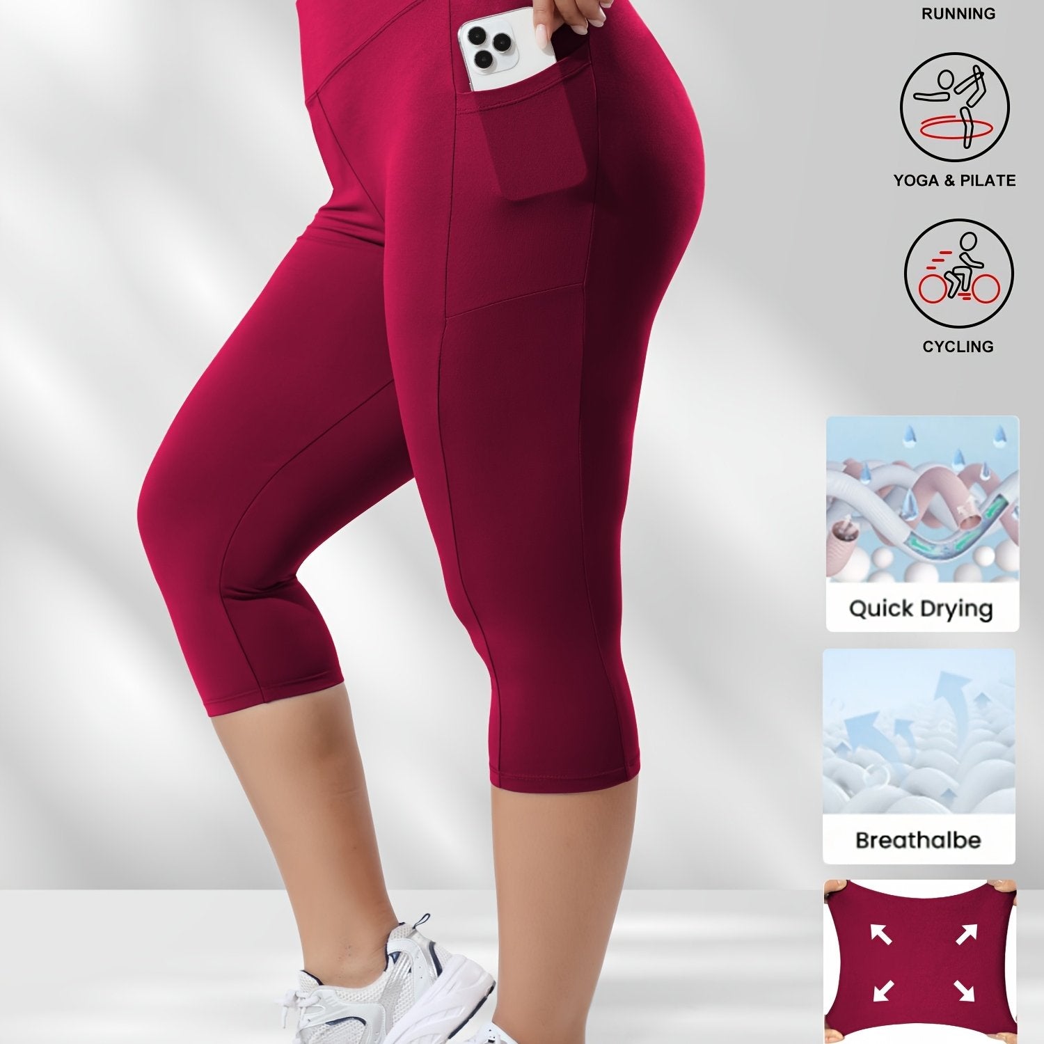 Plus Size Women's High-Waisted Side Stripe Bermuda Shorts Breathable Quick-Dry