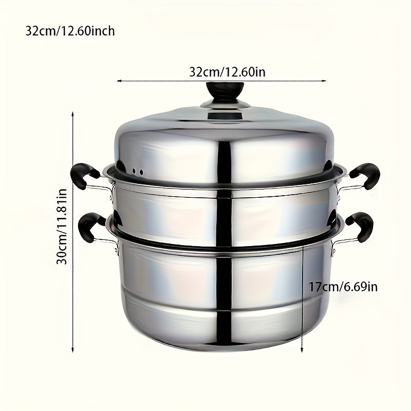 3-Tier Stainless Steel Steamer Pot with Lid for Vegetables Dumplings Soups