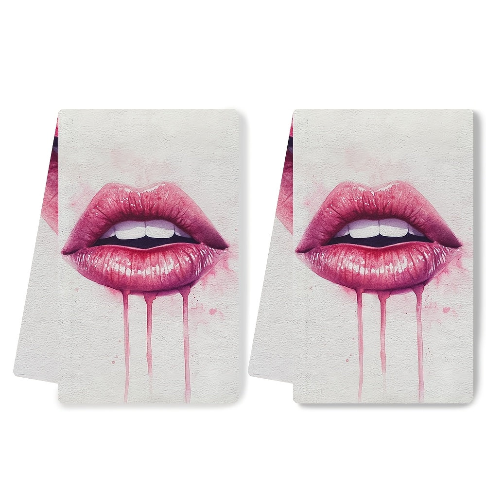 Valentine's Lips Kitchen Towels 2 Pack, Soft, Absorbent, 16x24 Inches