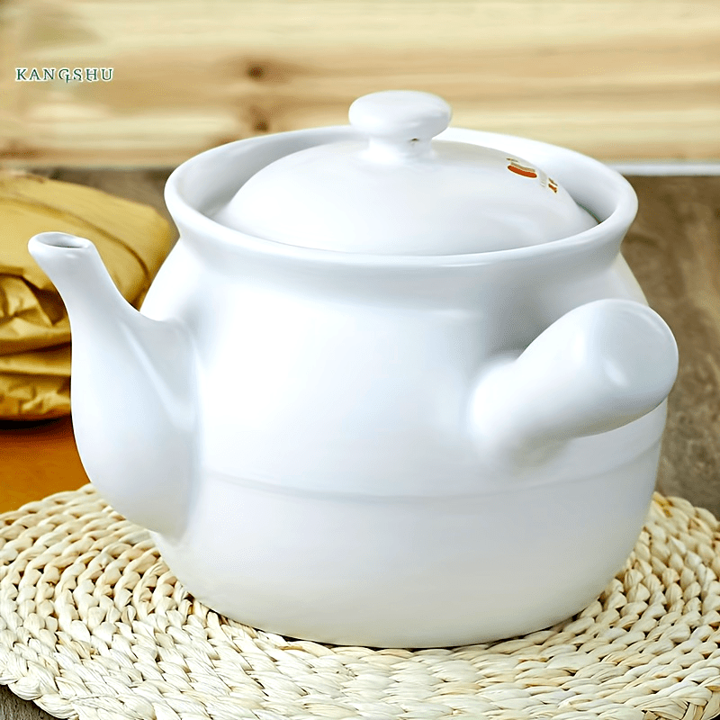 White Ceramic Medicine Cooker 104oz 71oz Gas Stove Compatible Soup Stew Pot
