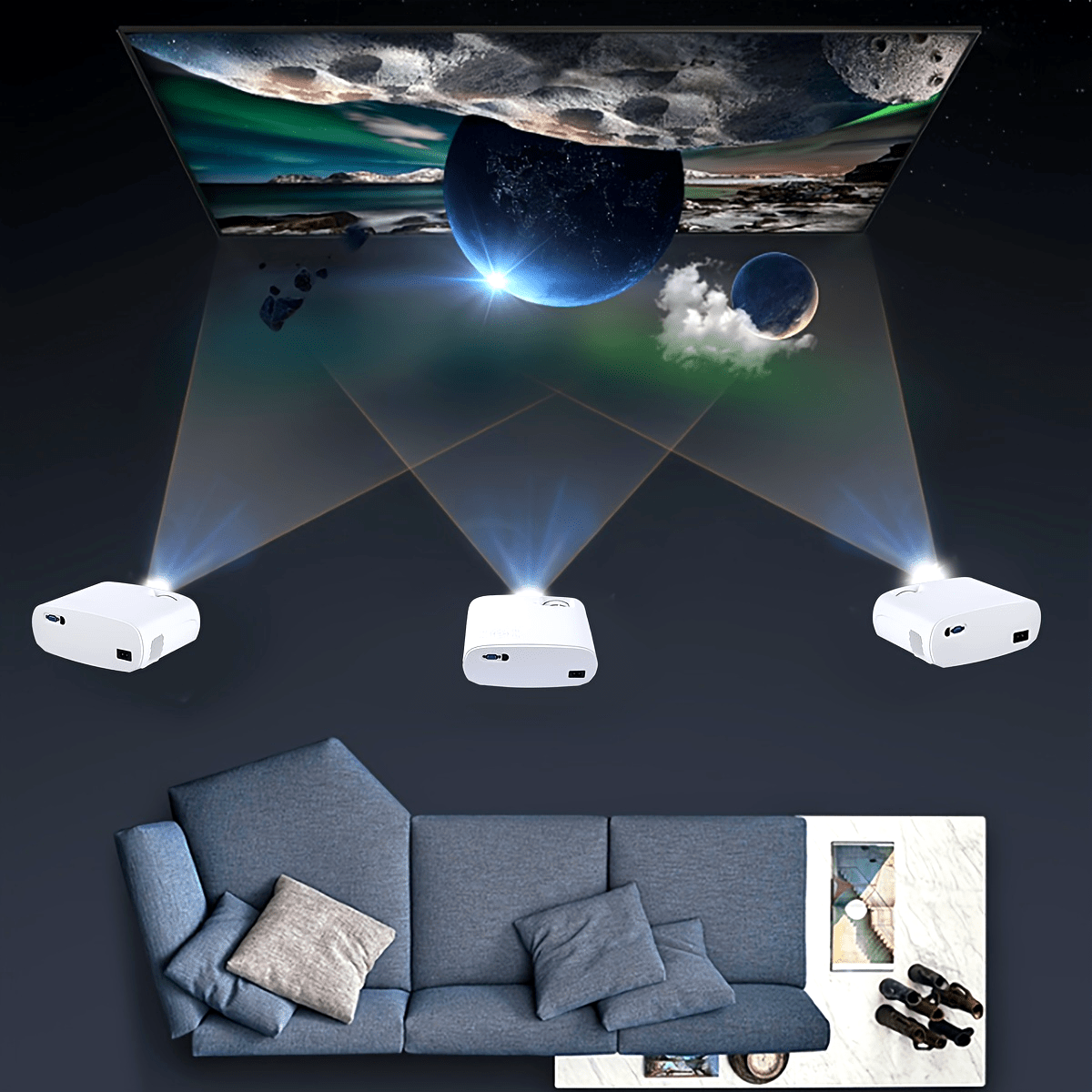 Wireless HD 1080P Projector for Mobile Phone, 10000 Lumens, Big Screen
