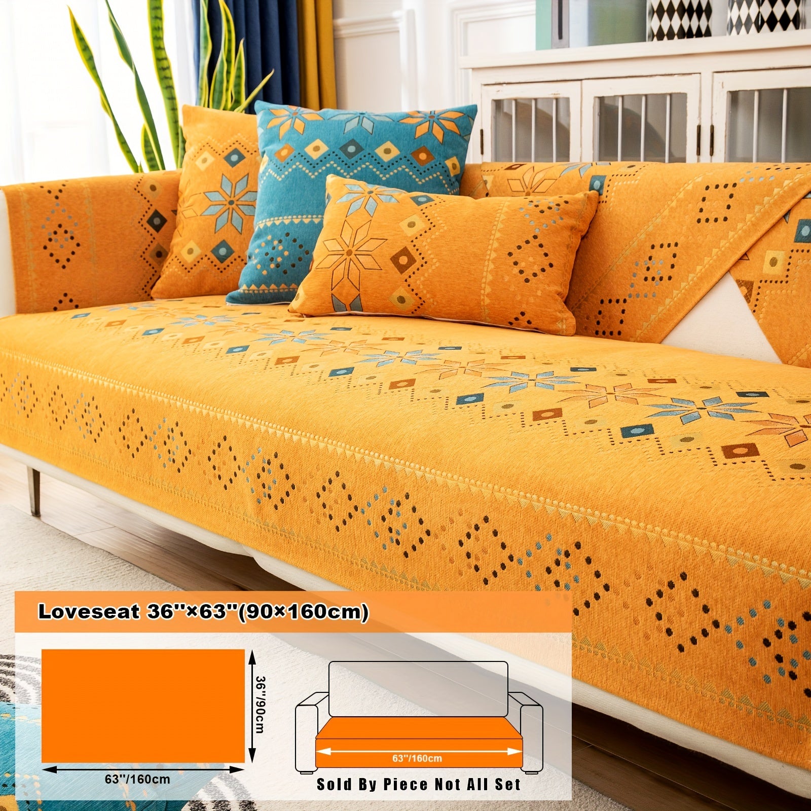 Bohemian Embroidered Sofa Slipcover with Pillowcase and Cushion Covers for Living Room and Bedroom