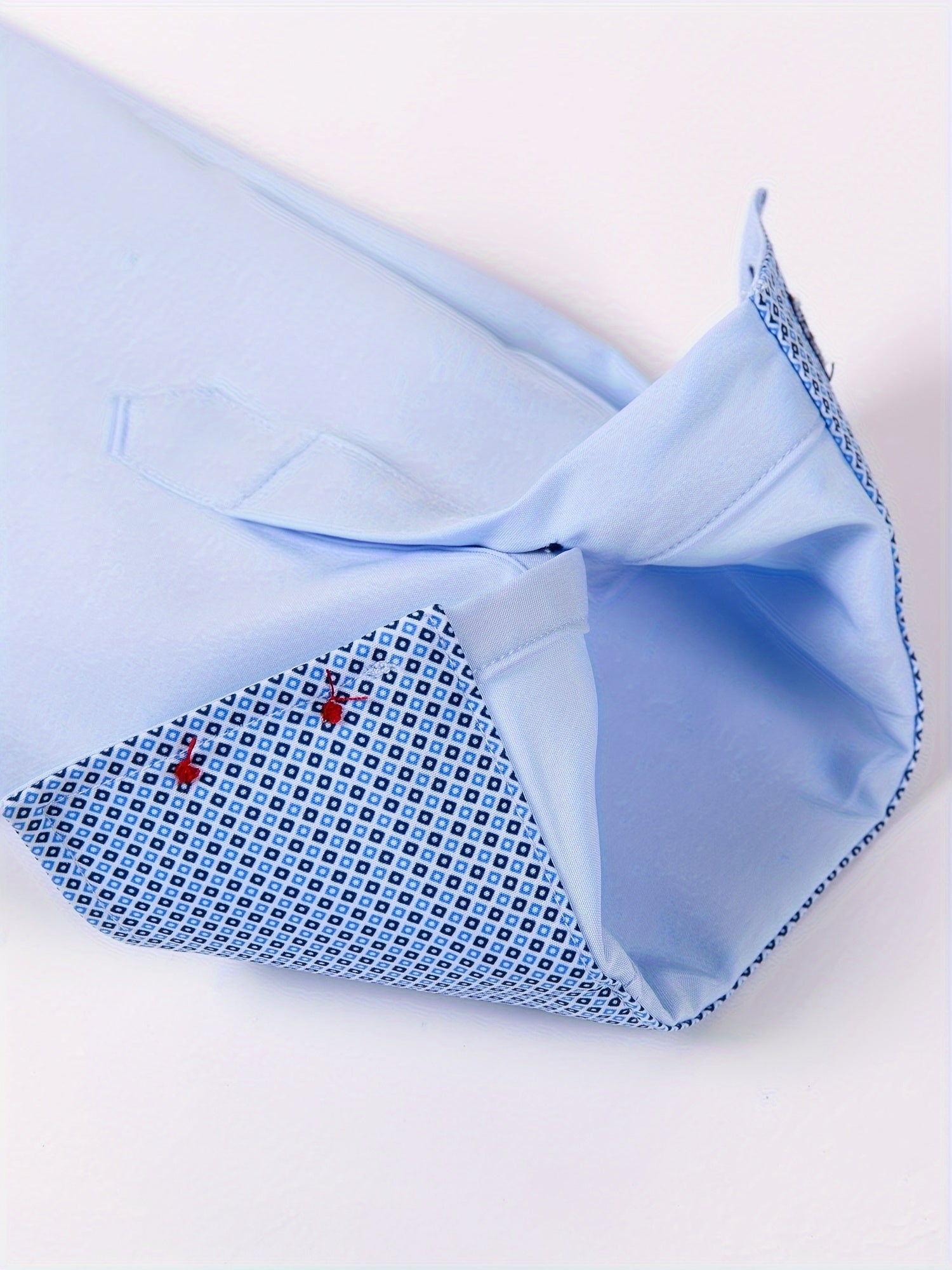 Men's Light Blue Double-Breasted Dress Shirt for Formal Occasions Spring Fall Stretchable Polyester