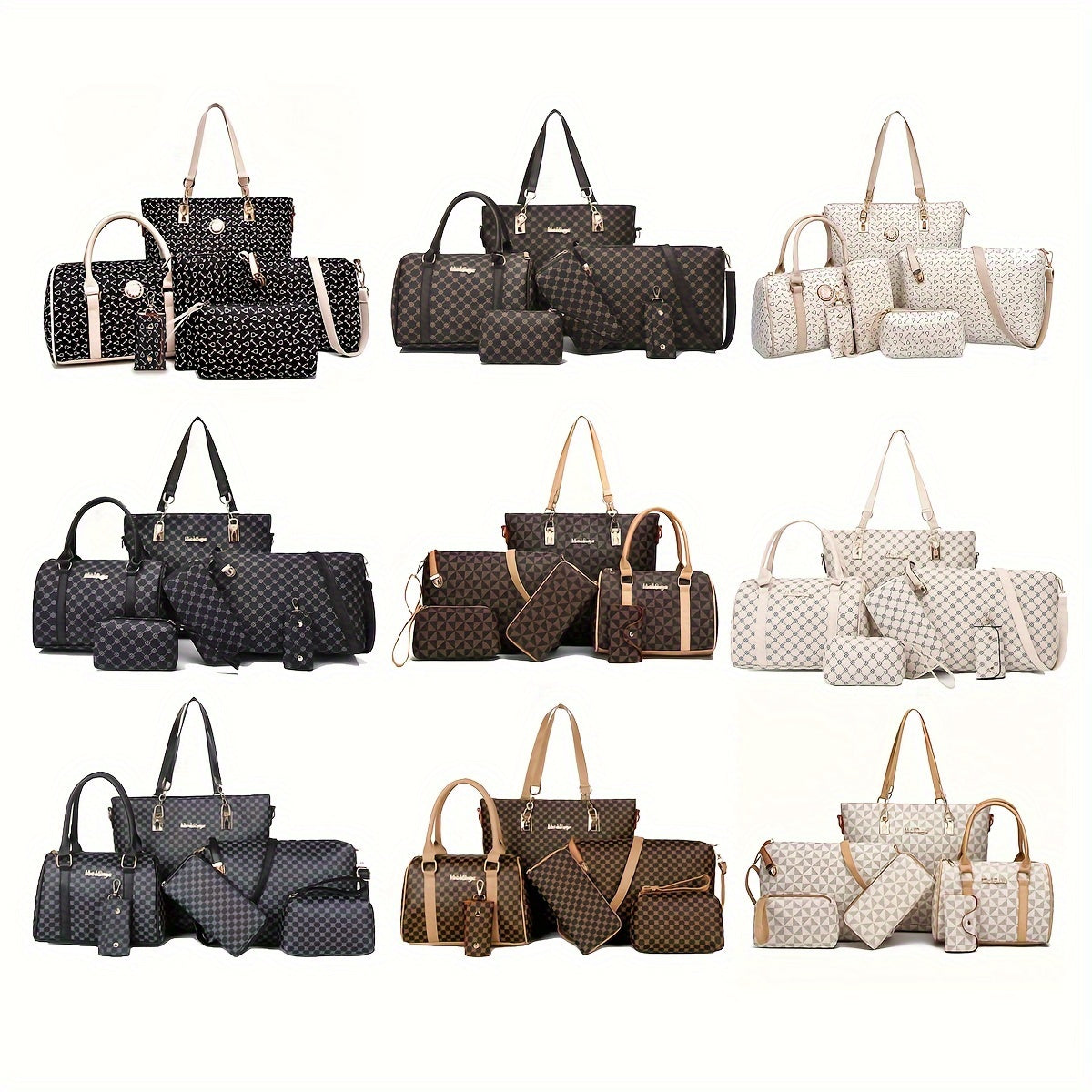 Set of 6 Large Capacity Printed Faux Leather Briefcases for Office and Travel