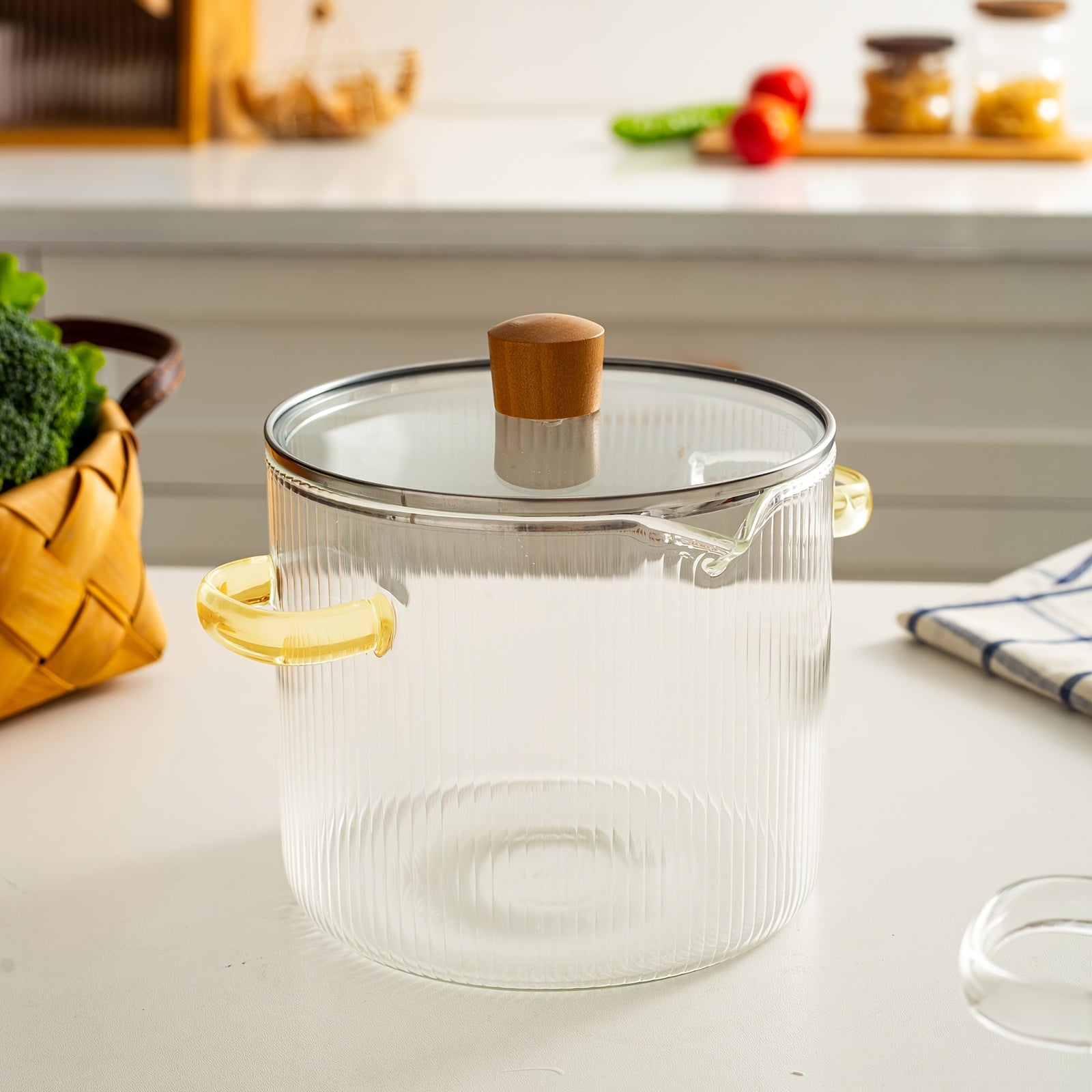 2-Piece Glass Cookware Set Stovetop Pots with Lids for Soup and Paella