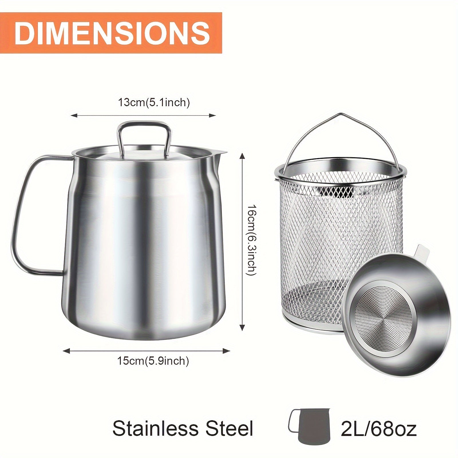 Set of 4 Stainless Steel Oil Filter Pots 68oz Large Capacity Kitchen Residue Separator