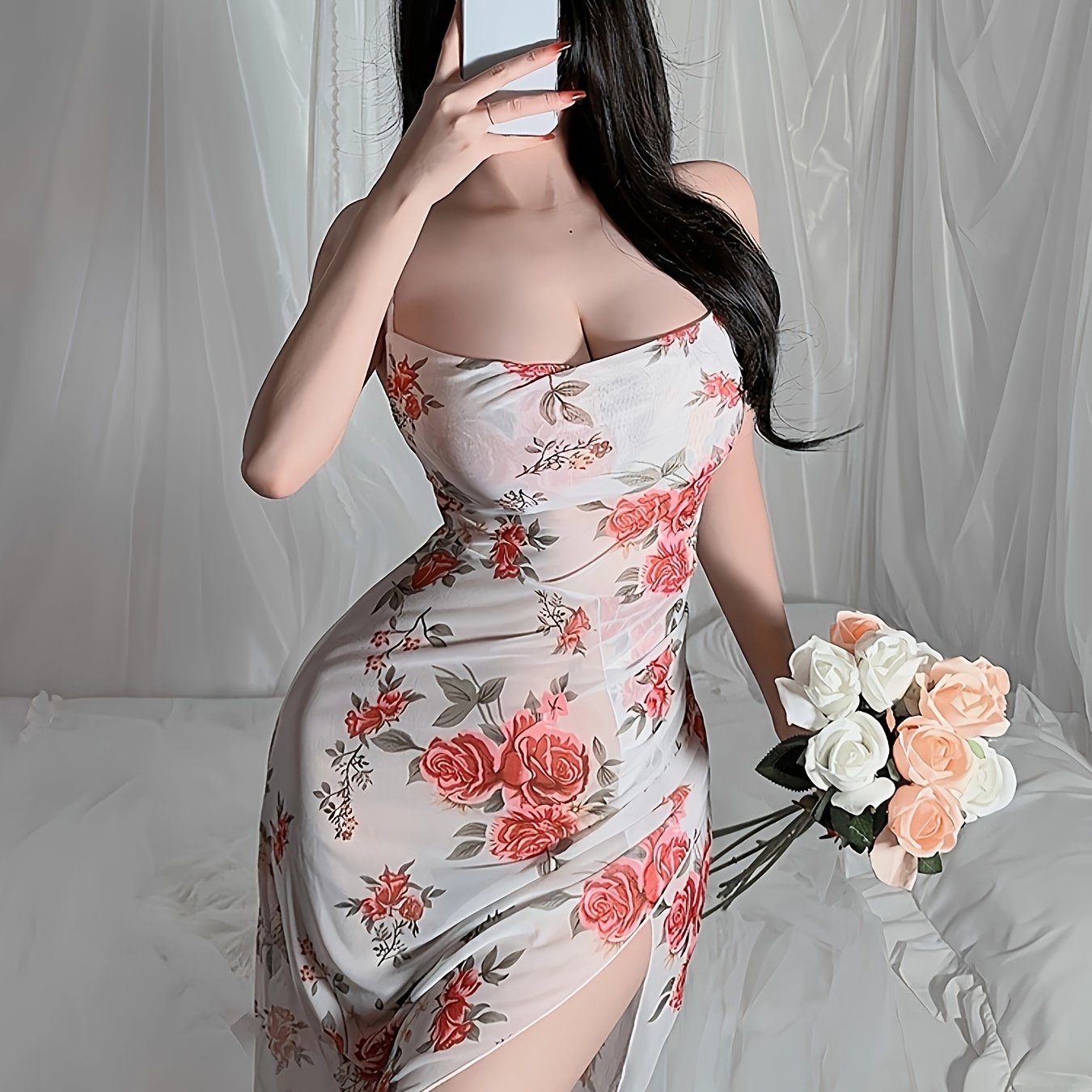 Women's Backless Dress with Criss-Cross Straps and Diagonal Slit