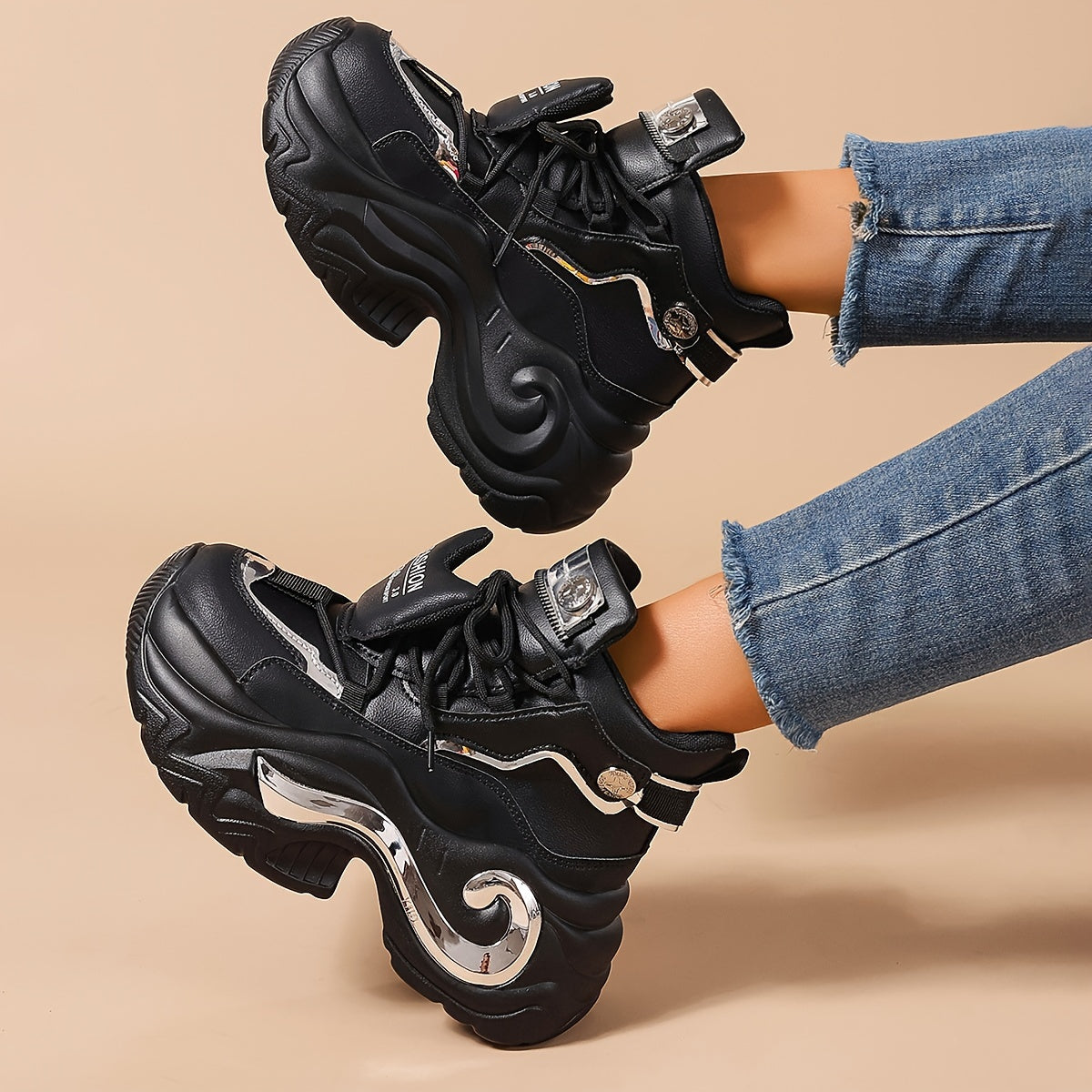 Women's Chunky Platform Sneakers High-Top Lace-Up White Casual Shoes