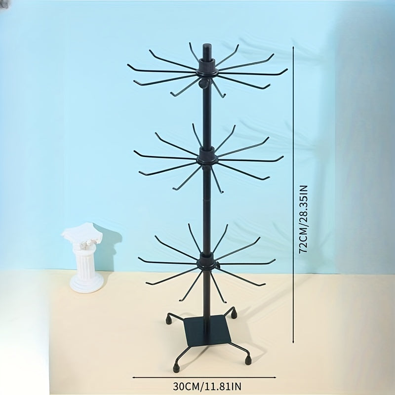 Металлическая вешалка для украшений с тремя вращающимися слоями для хранения ожерелий, серег, колец