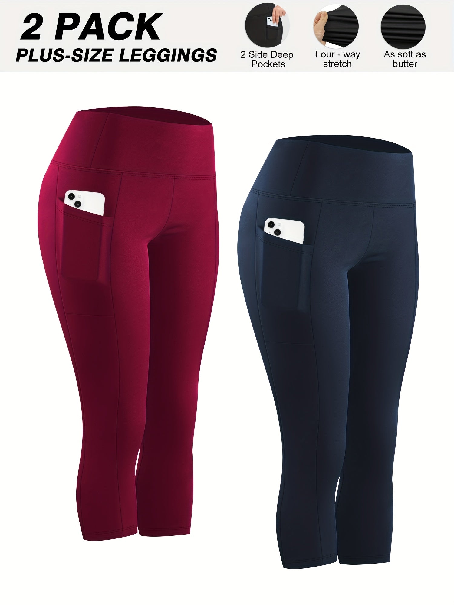 Pack de 2 leggings de yoga talla grande con cintura alta y bolsillo lateral ropa deportiva elástica