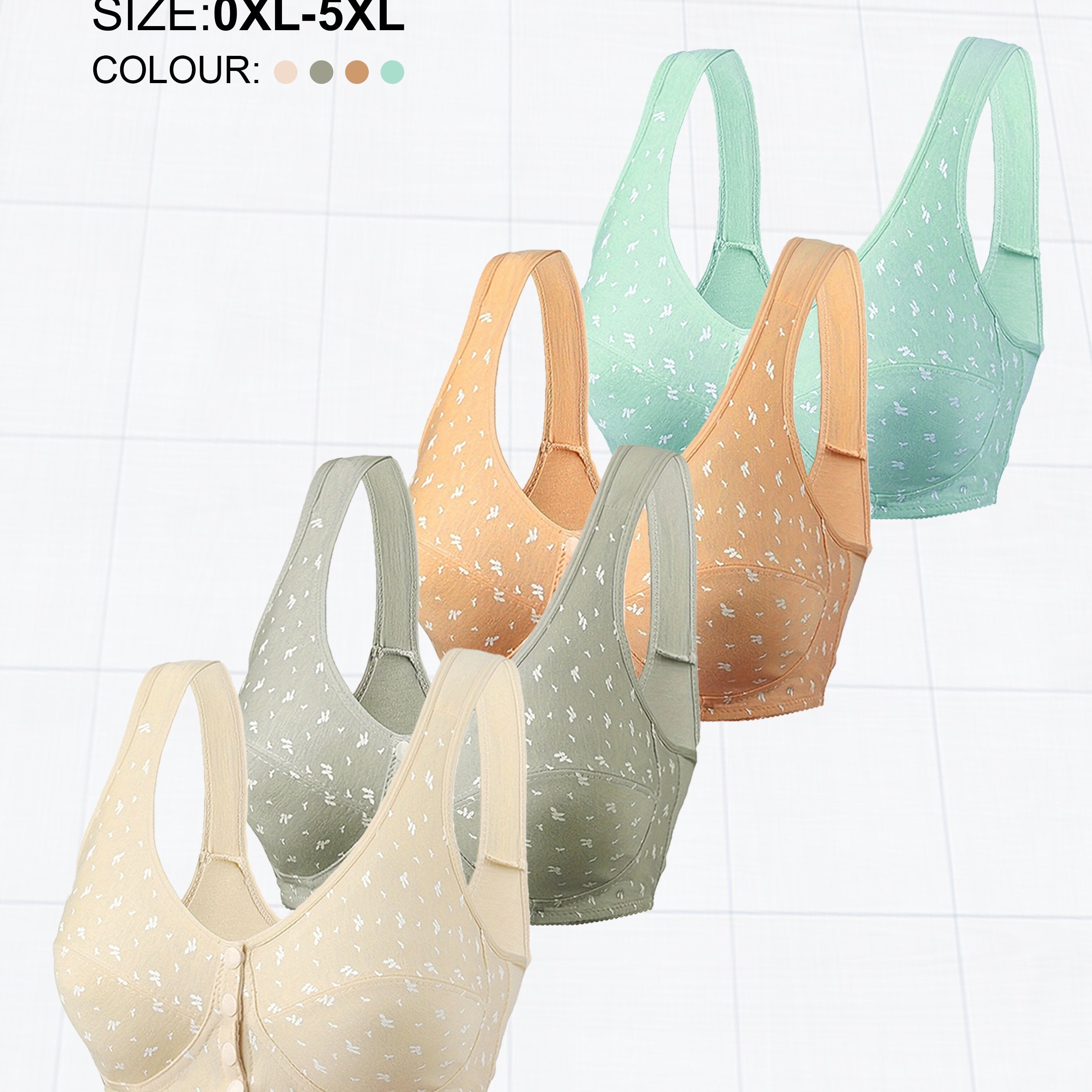 Women's Plus Size Wireless Bra Set with Buttons, Random Prints, Comfortable