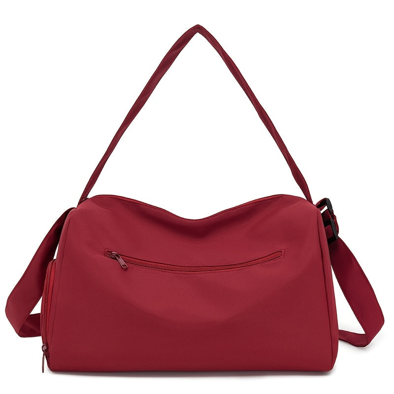 Unisex Nylon Gym Bag with Wet Dry Separation Trolley Sleeve Hand Washable Red Black Beige Green Purple