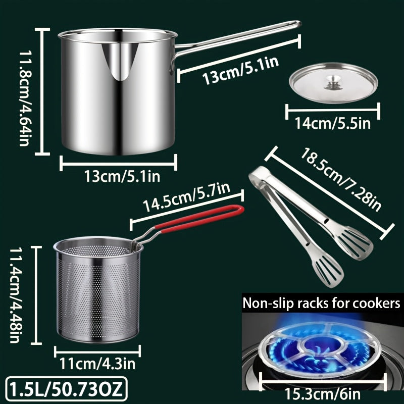 Freidora de acero inoxidable de 1 pieza, 1.7L para estufa de gas por inducción, duradera para exteriores