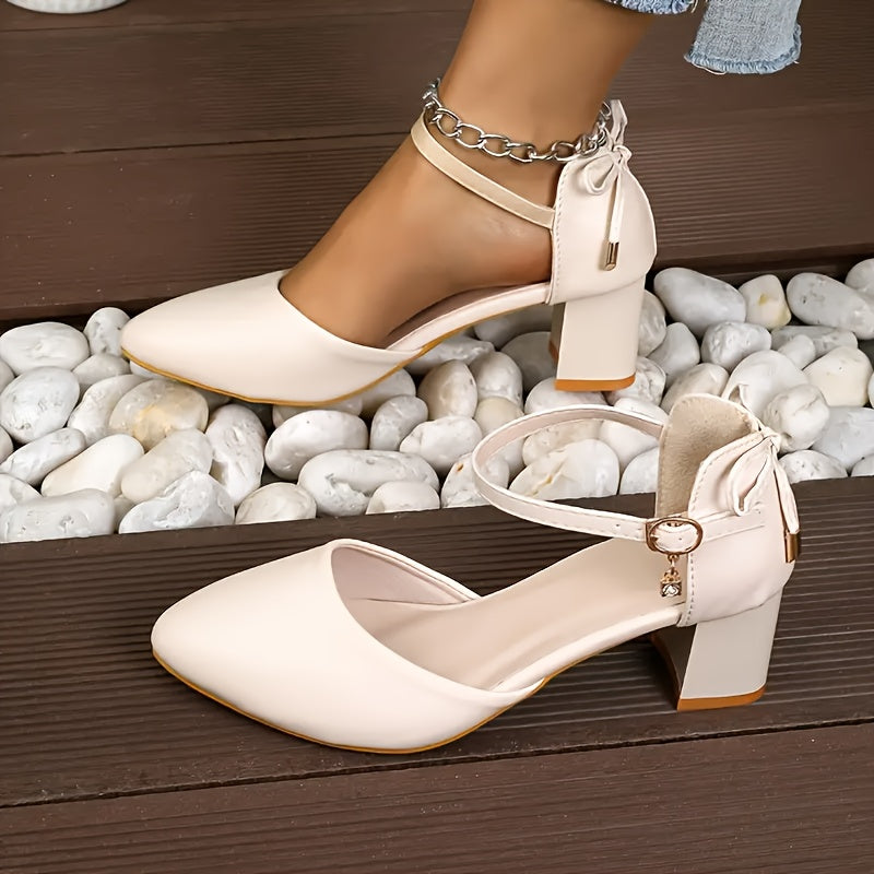 Women's Summer Sandals Open-Toe Thick Heel Bow Buckle Casual