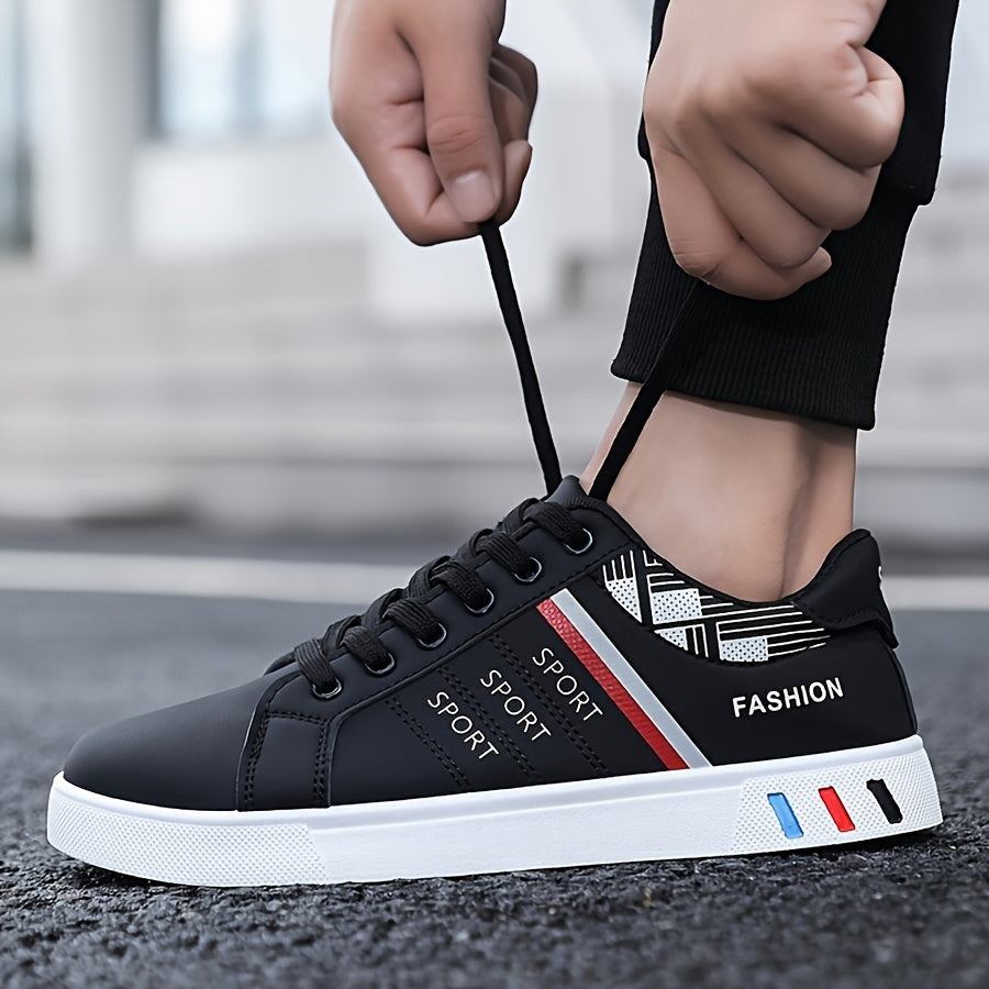 Men's White Skate Shoes Durable PU Upper PVC Sole Breathable Fabric Casual Outdoor Sneakers