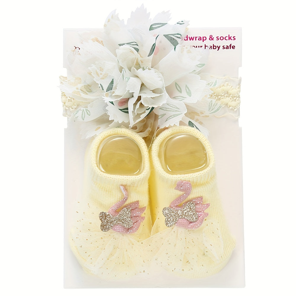 Kids' Cotton Blend Lace Bow Low-Cut Socks and Hairbands Set for Spring Summer