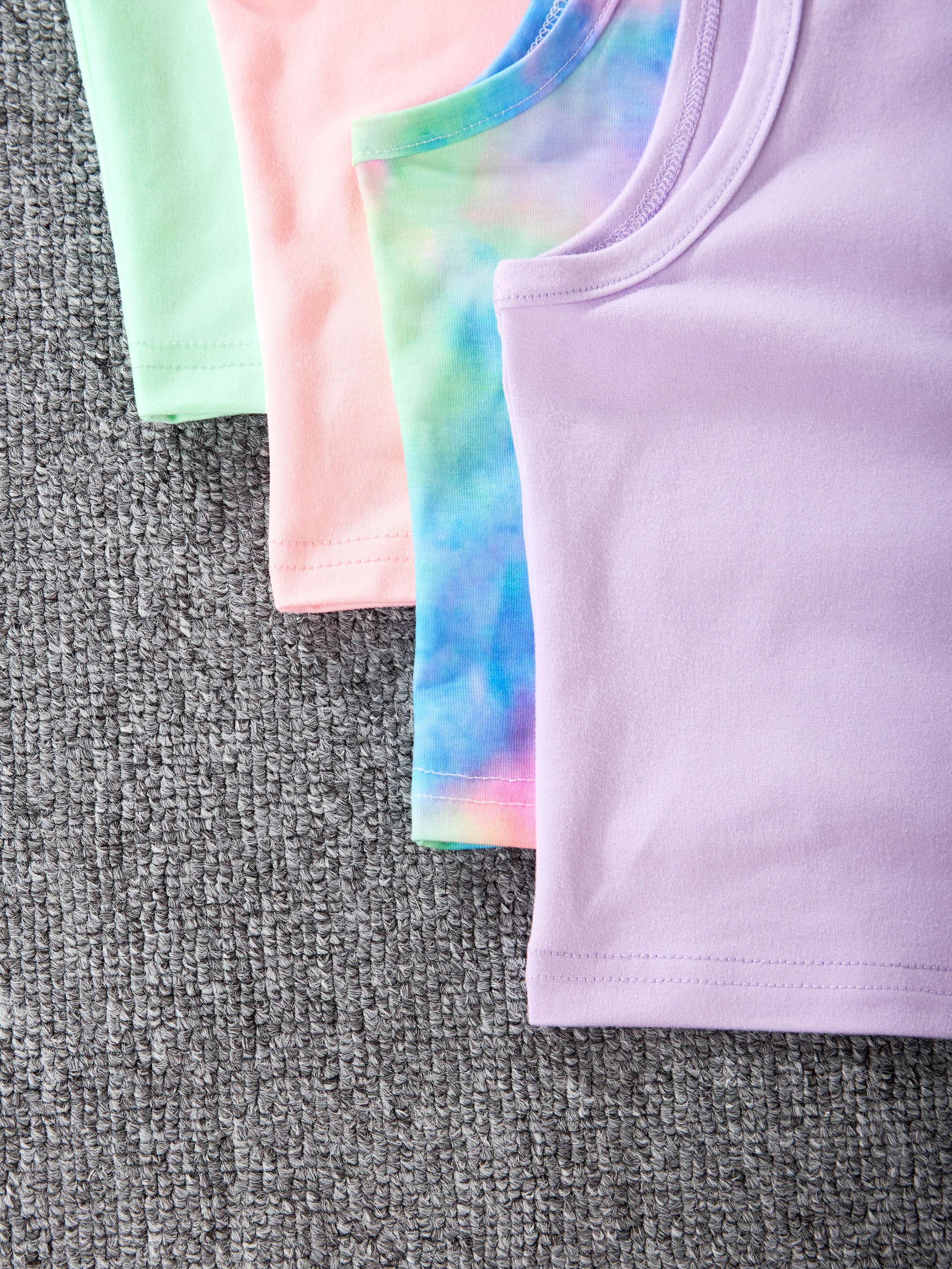 Girls' Blue Heart Print Tank Top Set Multicolor Polyester Elastane Summer Casual