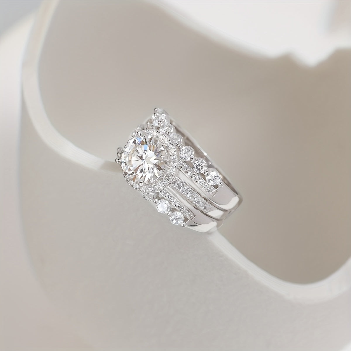 Sterling Silver Stacking Rings with 2ct Moissanite Gemstone for Women