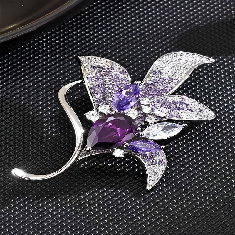 Women's Alloy Flower Brooch with Oriental Leaf Design Elegant Minimalist Jewelry