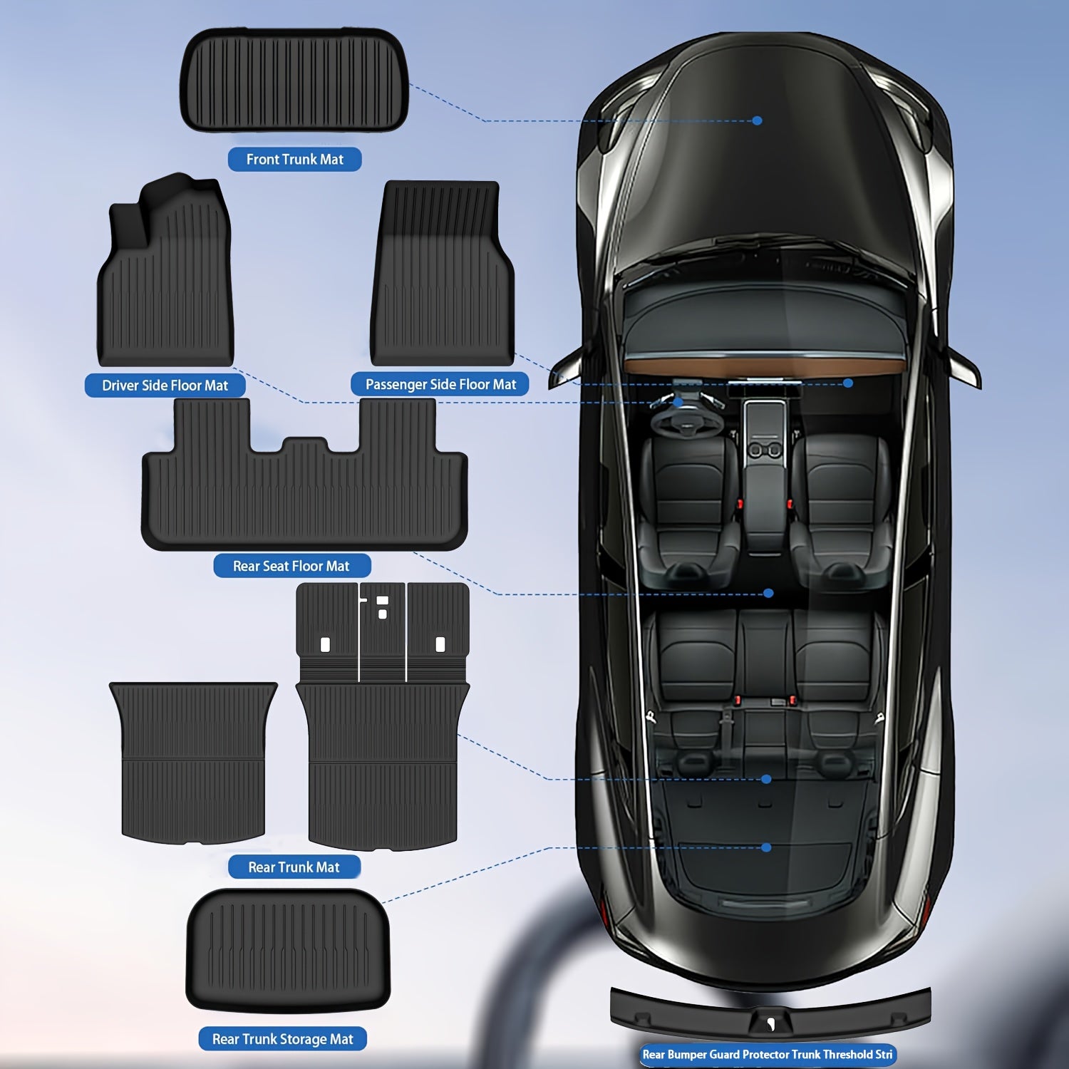 All Weather Floor Mats Set for Tesla Model Y 2025 Deluxe Custom Fit TPE