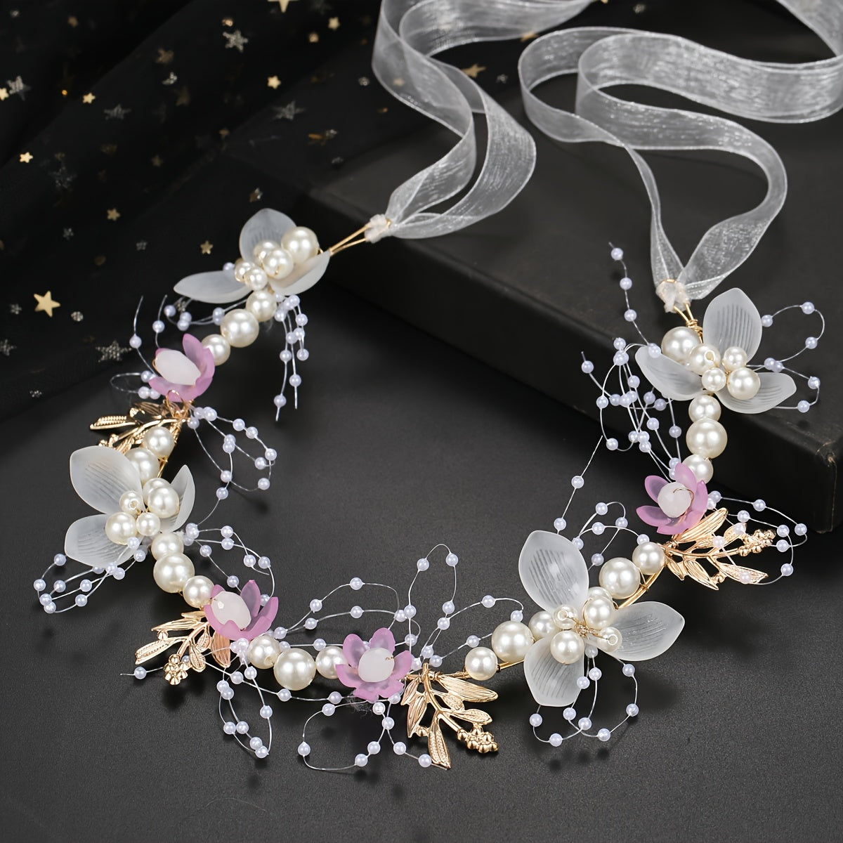 Многоцветная повязка на голову с искусственными жемчужинами и кристаллами в виде цветов для свадеб и мероприятий