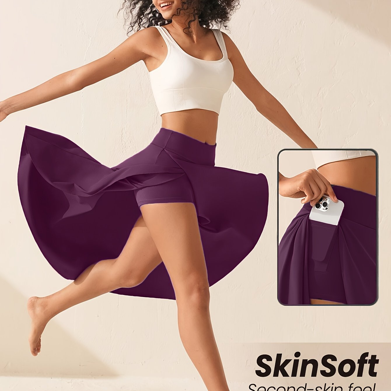 Women's Flared Skort with Pockets Stretchy Casual Solid Color All-Season