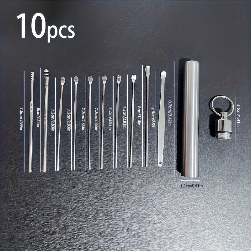 10-Piece Stainless Steel Earwax Cleaning Tool Set with Spiral and Ear Pick Spoons