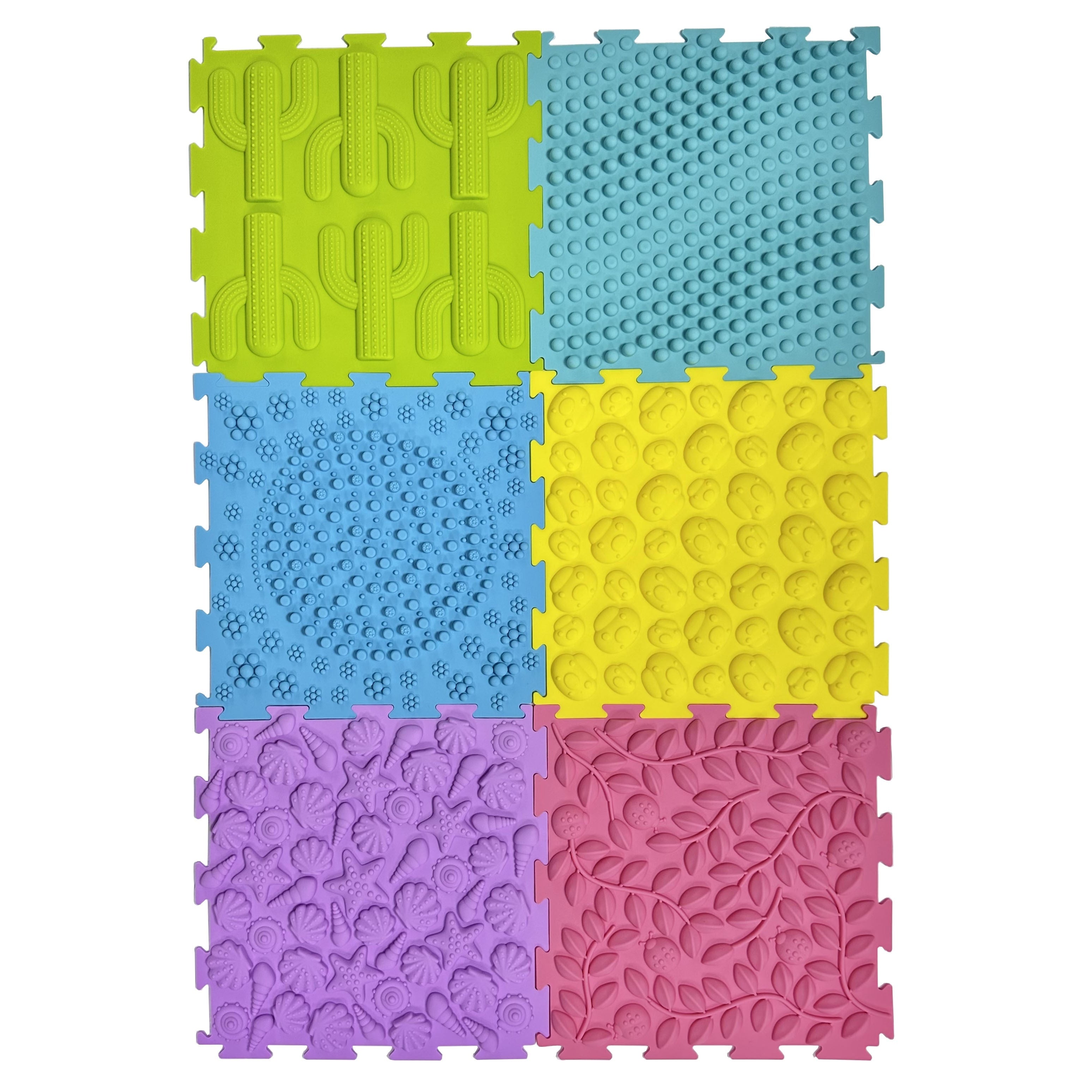Set of 6 Interlocking Foam Puzzle Floor Mats with Edging Soft Anti-Slip Play Area Rug Square Tiles