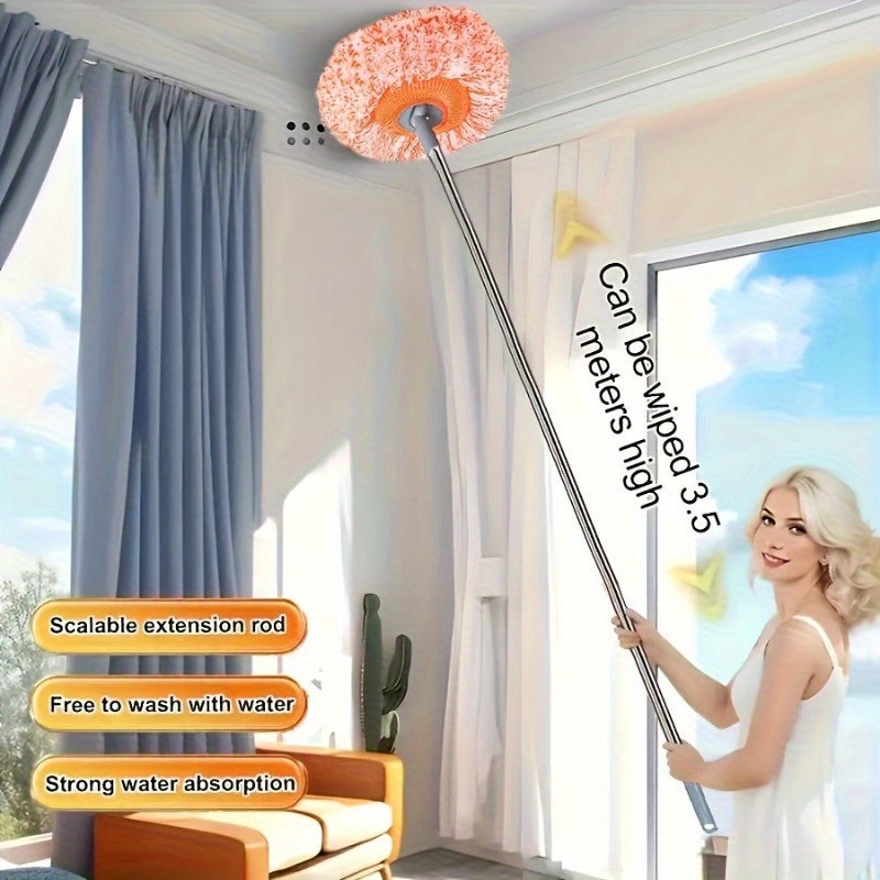 Adjustable Dust Mop 190.5cm with 4 Washable Heads for Floor Wall Ceiling Cleaning