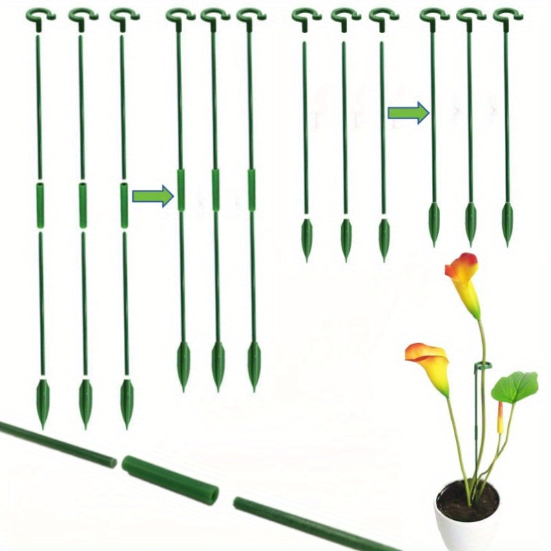 Set of 12 Plastic and Glass Fiber Plant Support Rods for Indoor and Outdoor Potted Plants