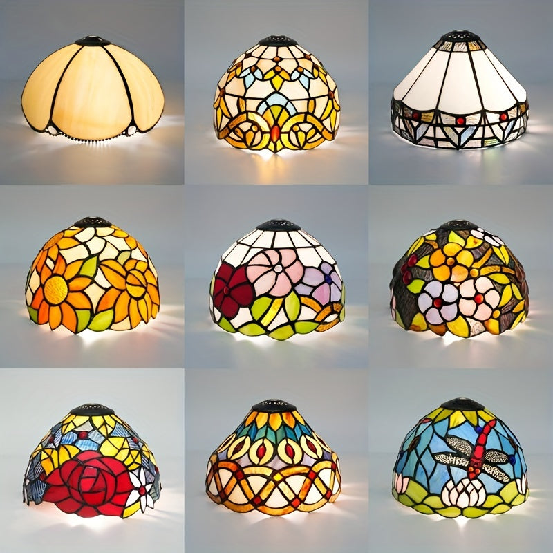 Colored Glass Lampshade with Floral Design 20.32 cm for Desk or Pendant Lighting